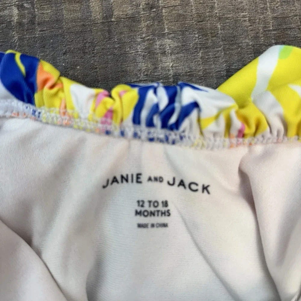 NEW Janie and Jack Recycled Palm Floral Ruffle Swimsuit Sunny Yellow 12-18 Month